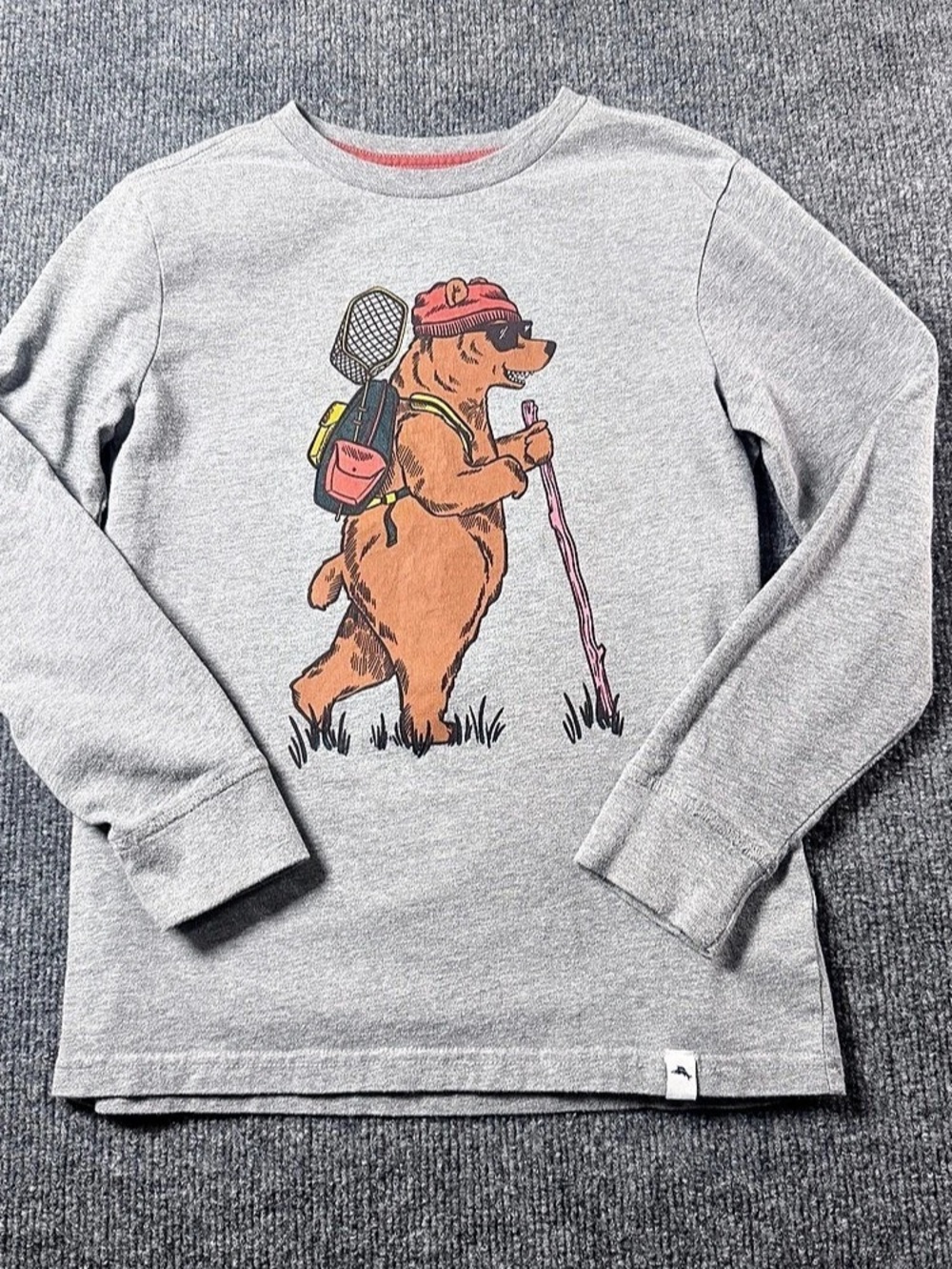 Tommy Bahama Unisex Gray Long Sleeve Hiking Bear Graphic Crew Neck T-Shirt 7-8Y